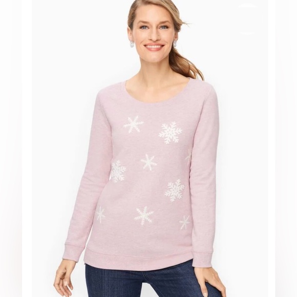 ❄️🩷 Talbots Embroidered Snowflake Sweatshirt | Heathered Pink | Size M - Picture 7 of 7